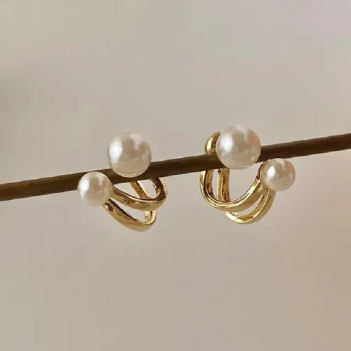 Double Pearl Stud Earring-soristyle