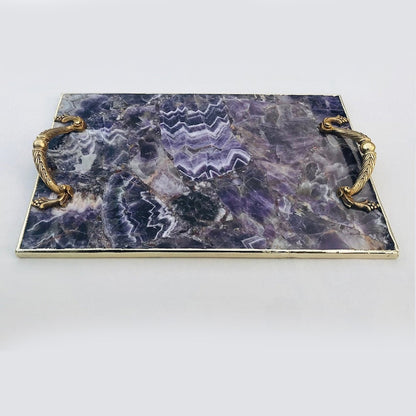 Amethyst Agate Serving Tray With Brass Handles
