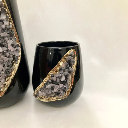 Set of 2 Black Ceramic Vases