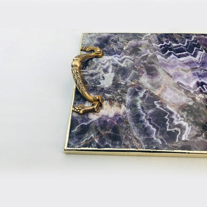 Amethyst Agate Serving Tray With Brass Handles