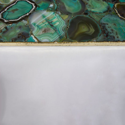 Light Green Agate Serving Tray With Brass Handles | Square